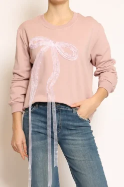 Felpa girocollo fiocco rosa