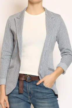 Giacca JIN elasticizzata righe lurex jeans/latte
