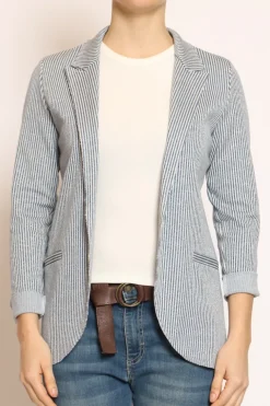 Giacca JIN elasticizzata righe lurex jeans/latte