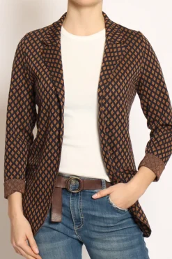 Giacca JIN elasticizzata rombi lurex blu/cuoio/bronzo
