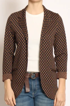 Giacca JIN elasticizzata rombi lurex blu/cuoio/bronzo