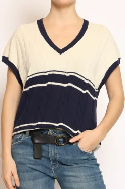 Gilet scollo V burro/blu