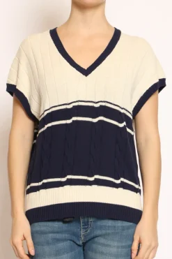 Gilet scollo V burro/blu