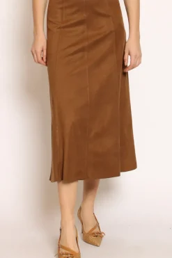 Gonna longuette effetto suede moro