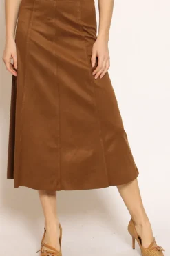 Gonna longuette effetto suede moro