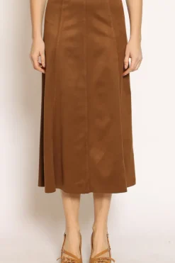 Gonna longuette effetto suede moro