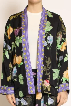 Kimono corto fantasia nero/viola/verde