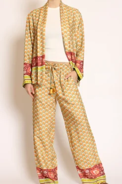 Kimono corto fantasia verde/arancio/mattone