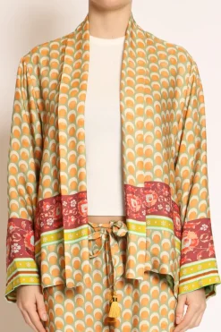 Kimono corto fantasia verde/arancio/mattone