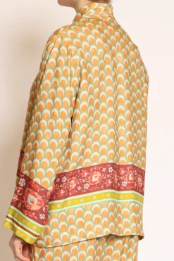 Kimono corto fantasia verde/arancio/mattone