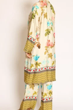 Kimono fantasia floreale burro/peach/militare