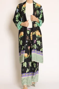Kimono fantasia floreale nero/viola/verde