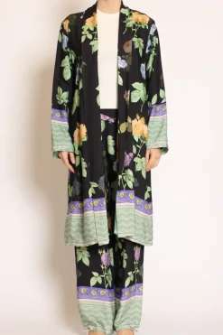 Kimono fantasia floreale nero/viola/verde