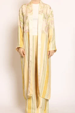 Kimono lungo fantasia cipria/olio/rosa