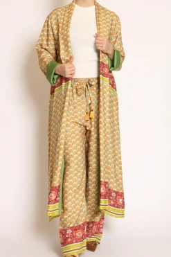 Kimono lungo fantasia verde/arancio/mattone