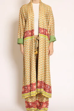 Kimono lungo fantasia verde/arancio/mattone