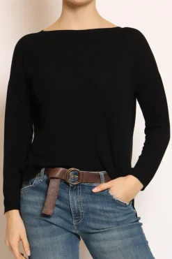 Maglia barca spacchi laterali in filo di viscosa nero