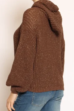 Maglia con cappuccio filo lurex moro/oro