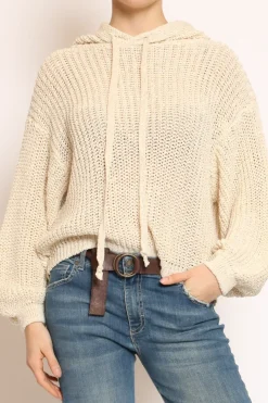 Maglia con cappuccio filo lurex calce/oro