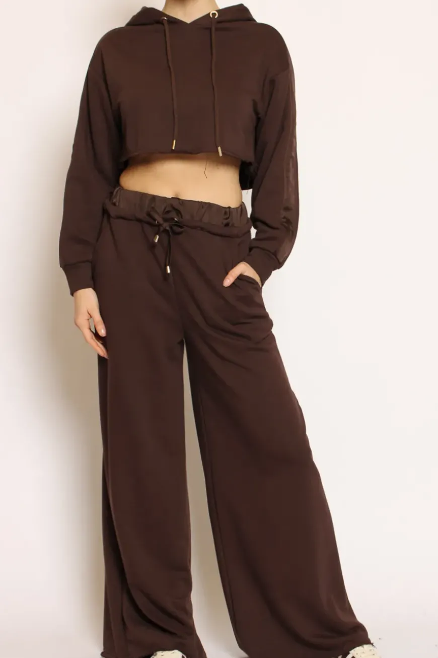 Maglia crop cappuccio cioccolato