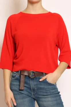 Maglia crop manica 3/4 in filo di viscosa campari