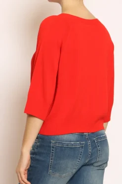 Maglia crop manica 3/4 in filo di viscosa campari