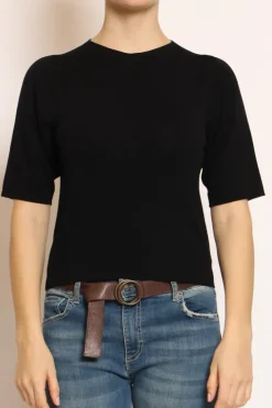 Maglia girocollo mezza manica in filo di viscosa nero