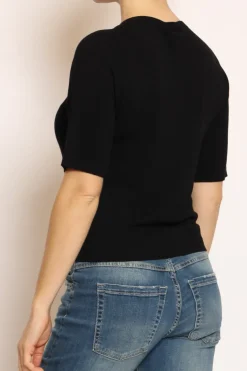Maglia girocollo mezza manica in filo di viscosa nero