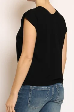 Maglia girocollo smanicata in filo di viscosa nero