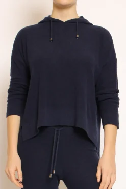 Maglia in bouclu00e8 elasticizzato con cappuccio blu