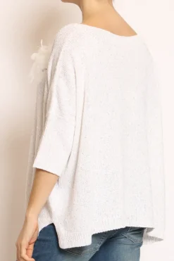 Maglia micropaillettes con spilla off white