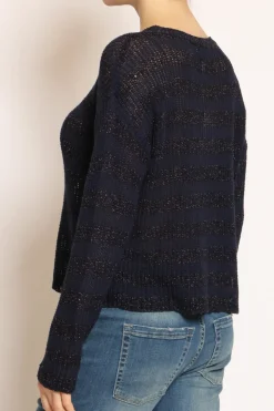 Maglia righe traforata in lurex blu