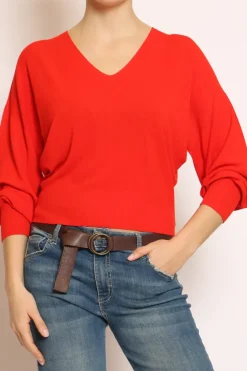 Maglia scollo v in filo di viscosa campari