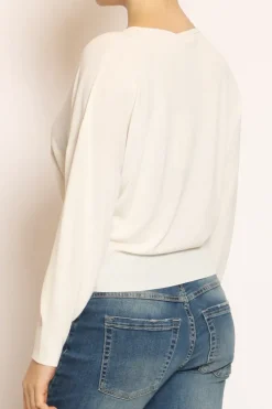 Maglia scollo v in filo di viscosa off white
