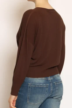 Maglia scollo v in filo di viscosa cioccolato