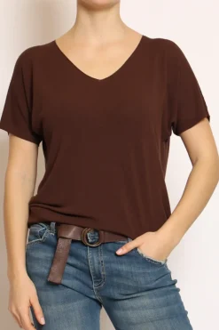Maglia scollo v in filo di viscosa cioccolato