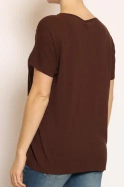 Maglia scollo v in filo di viscosa cioccolato