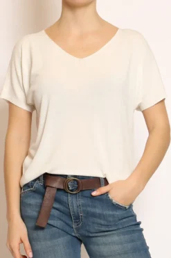 Maglia scollo v in filo di viscosa off white
