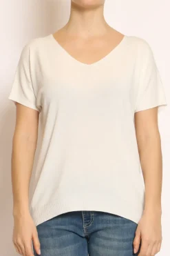 Maglia scollo v in filo di viscosa off white