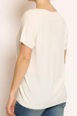 Maglia scollo v in filo di viscosa off white