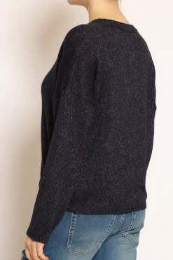 Maglia scollo v in lurex blu