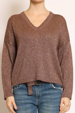 Maglia scollo v in lurex cacao