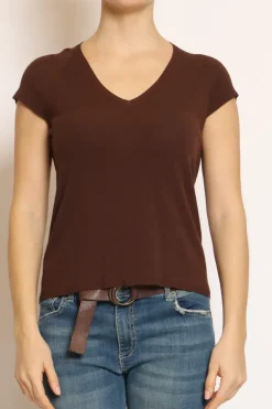 Maglia scollo V manica corta cioccolato