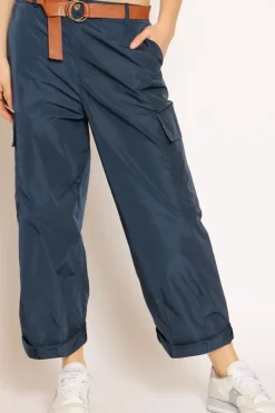 Pantalone cargo tessuto parachute blu