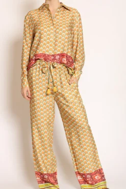 Pantalone coulisse fantasia verde/arancio/mattone