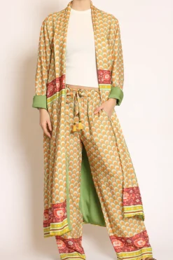 Pantalone coulisse fantasia verde/arancio/mattone