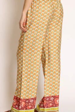 Pantalone coulisse fantasia verde/arancio/mattone