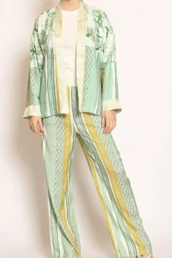 Pantalone fantasia elastico dietro acqua/verde/salvia