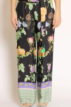 Pantalone fantasia nero/viola/verde