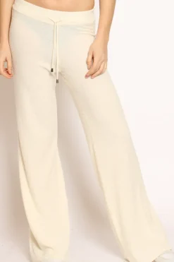 Pantalone in bouclu00e8 elasticizzato con coulisse panna